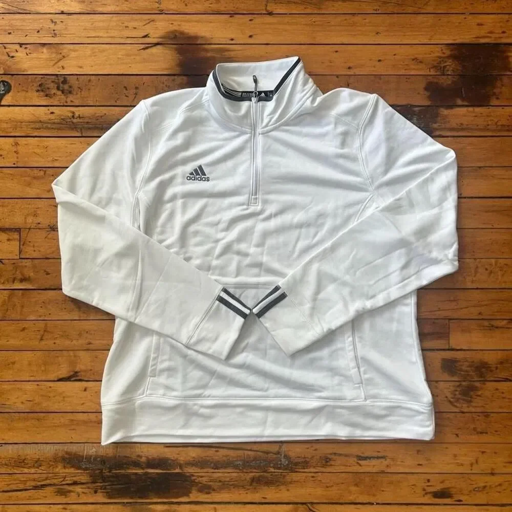 Adidas Climalite 1/4 Zip Pullover Jacket White Grey Size 2XL Thumbholes